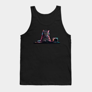 DJ Cat on the Decks – Neon Party Vibes Tank Top